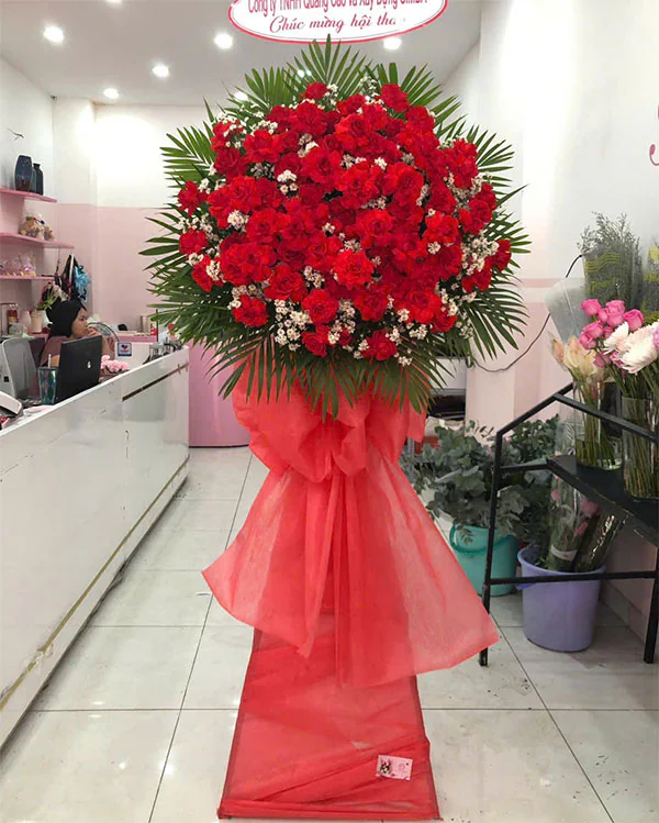 Lẵng hoa khai trương may mắn hồng phát