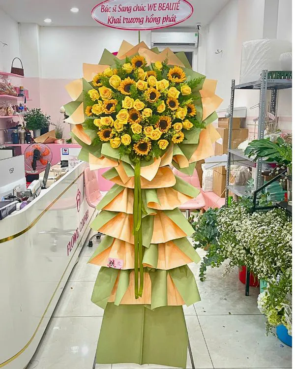 Hoa khai trương hướng dương hồng vàng